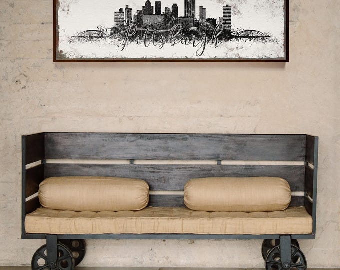 Pittsburgh Skyline Wall Art: Large Black & White Print - Farmhouse Style