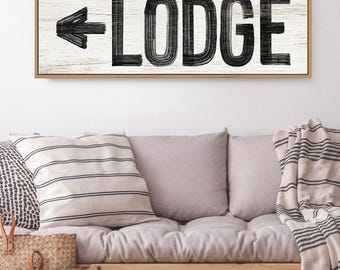 Ski Lodge Arrow Sign - Vintage Rustic Wood Look, Customizable
