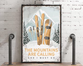 Snowboard Wall Art: Vintage Mountain Design - Custom Text Options