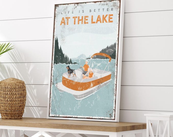 Personalized Lake House Sign: Couple with Rottweiler Dog Art