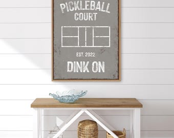 Personalized Pickleball Court Sign - Custom Name, Year, Gray and White