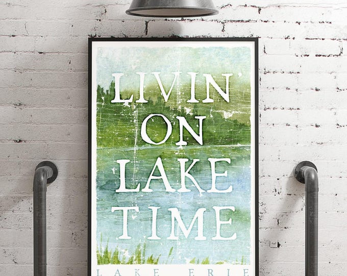 Lake Time Wall Art: Rustic Vintage Canvas Print (Customizable Location)