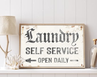 Vintage Laundry Sign: Rustic White Arrow Wall Art