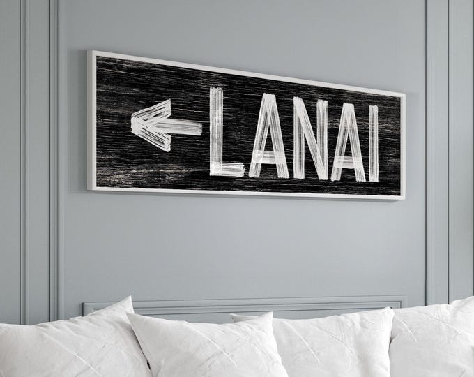 Lanai Wall Decor: Vintage Distressed Wood Sign (Customizable Colors)