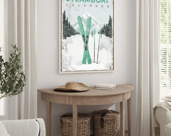 Ski Mountain Wall Art: Steamboat Springs Design - Rustic Vintage Style