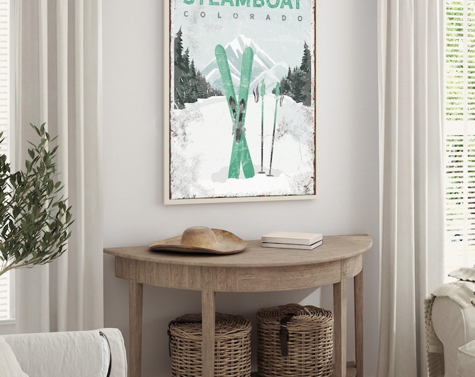 Ski Mountain Wall Art: Steamboat Springs Design - Rustic Vintage Style