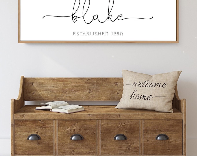 Custom Last Name Wall Art: Retro Boho Farmhouse Style - Wood Frame