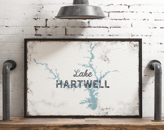 LAKE HARTWELL Canvas Print, Large Framed Lake Sign for Above Couch, Custom Oversized Lake House Decor, Vintage Coastal Art Print {lsw}