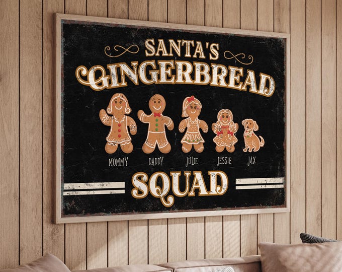 Gingerbread Family with Pets, Personalized Christmas Decor, Christmas Family Name Sign, Custom Christmas Gift Idea, Christmas Gift for Mom