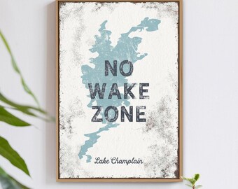 No Wake Zone Sign: Custom Lake Art, Rustic Dusty Blue Decor