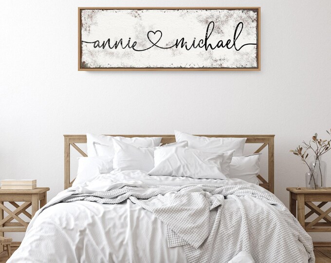 Vintage Style Love Sign - Custom Names in Script with Heart