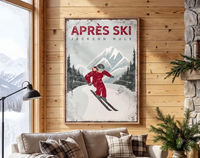 Apres Ski Poster: Vintage Jackson Hole Woman Skier (Framed or Unframed)