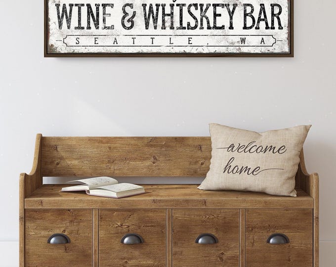 The Winey Whisk, Personalized Wine and Whiskey Bar Sign, Custom Seattle Bar Print