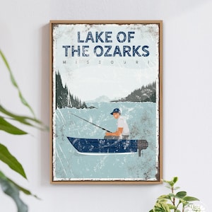 Lake of the Ozarks sign &gt; custom fishing boat art print for lake house decor, coastal canvas print, nautical fishing retirement gift {vpl}