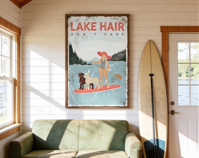 Lake House Decor: Personalized Paddleboarding Poster (Framed or Unframed)