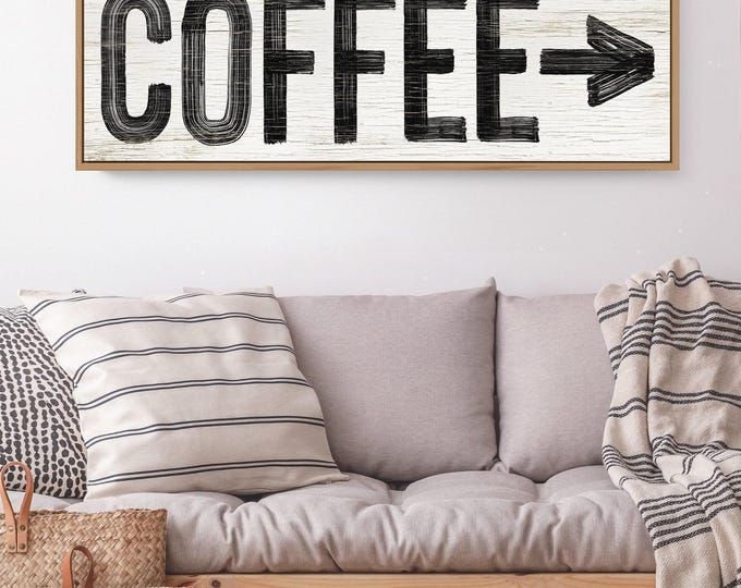 Coffee Wall Sign: Vintage Arrow Print (Canvas or Paper, Custom Colors)