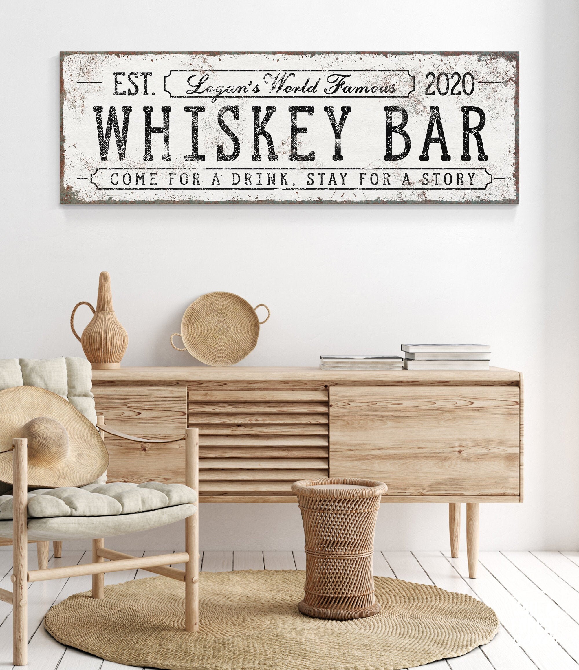 personalized WHISKEY BAR sign • custom bar cart accessory for home bar ...