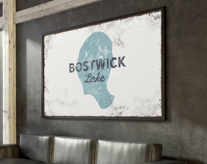 Oversized BOSTWICK LAKE Canvas, Large Sign for Above Couch, Vintage Lake House Wall Art, Personalized Nautical Art Print {lsw}
