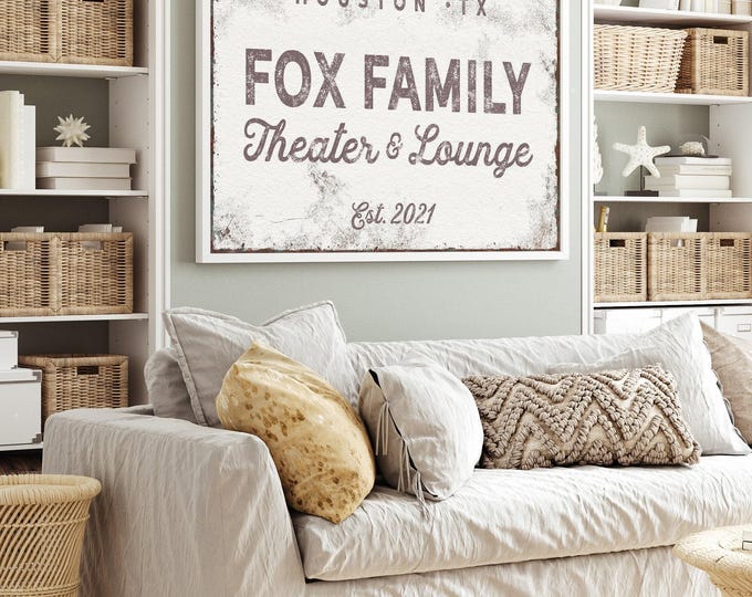 Home theater and lounge wall decor sign, custom family name and est year
