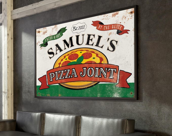 Pizza Kitchen Sign: Personalized Rustic Style - Maple Wood Frame