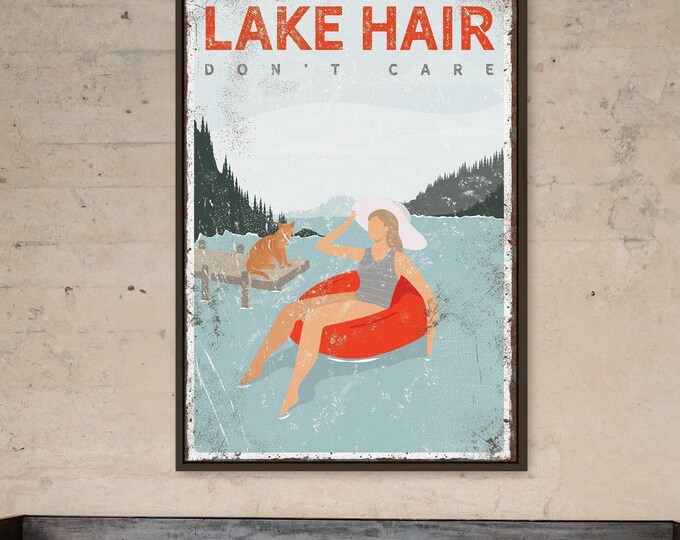 Lake Hair Don't Care, Custom Dog Dock Sign, Tan Cream Lake Art, Gift For Dog Lovers