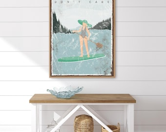 Custom Lake House Sign: Mint Green, Vintage Style - Paddleboard Theme