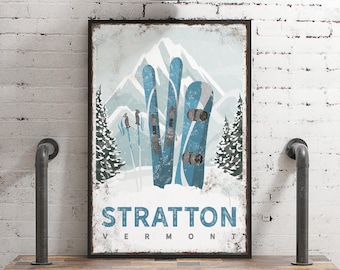Snowboarding Lodge Wall Art: Stratton Vermont - Personalized Gift