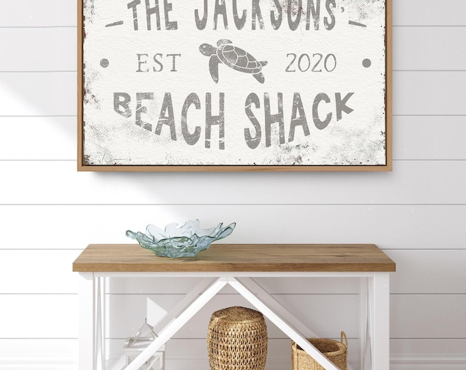Beach Shack Wall Sign - Personalized Family Name, Rustic Coastal Style