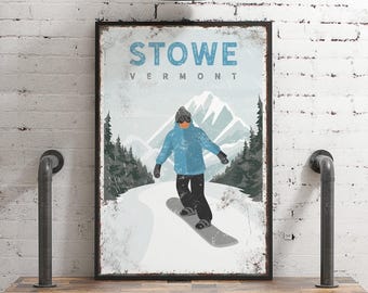 Snowboarder Wall Print, Rustic Wood Frame, Customizable (Multiple Sizes)