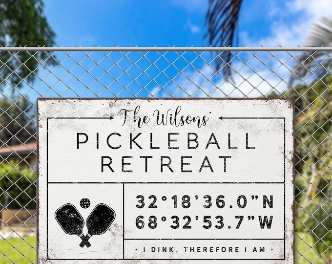 Custom Family Name Sign - Pickleball Coordinates on Rustic Canvas