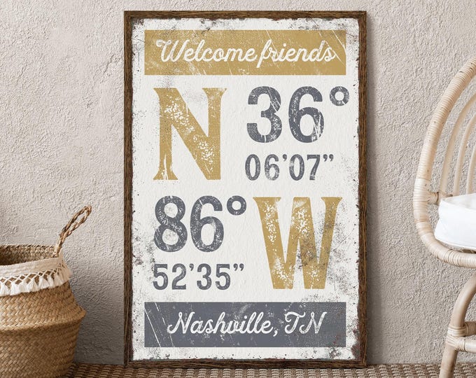 Custom Coordinates Wall Art: Vintage Style, Butternut Yellow & Slate Gray