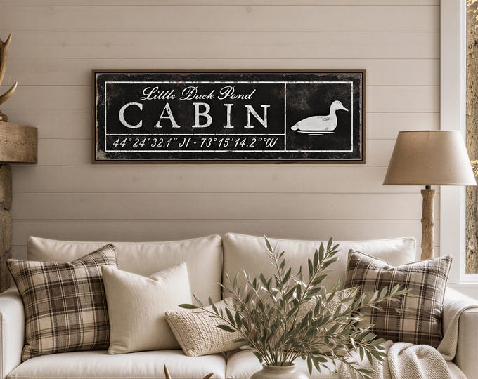 Farmhouse Cabin Sign: Rustic Hunting Decor (Custom Coordinates & Text)