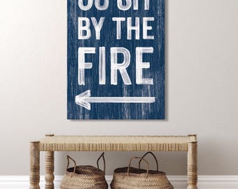 Fall Firepit Wall Art - Navy Blue Rustic Farmhouse Sign