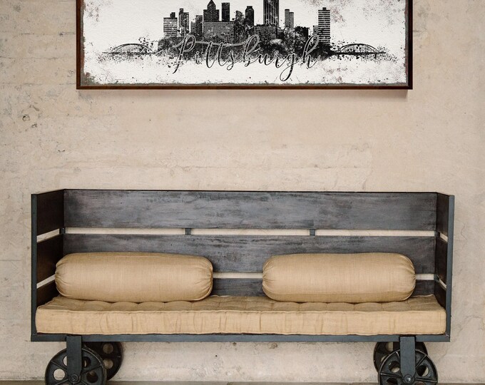 Pittsburgh Skyline Wall Art: Large Black & White Print - Farmhouse Style
