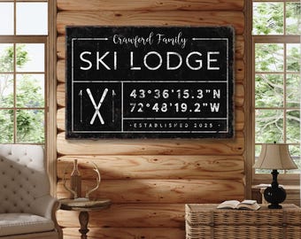 Ski Lodge Canvas Sign, Personalized Family Name, Vintage Style (Multiple Sizes)