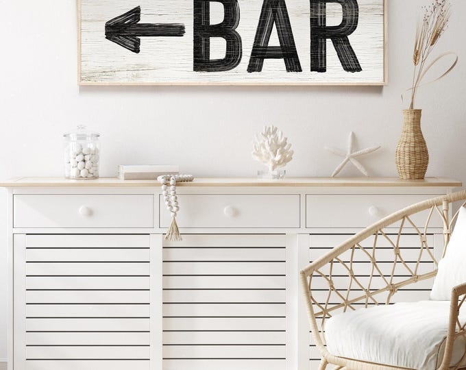 Vintage Bar Sign: Distressed Black and White Arrow Wall Art