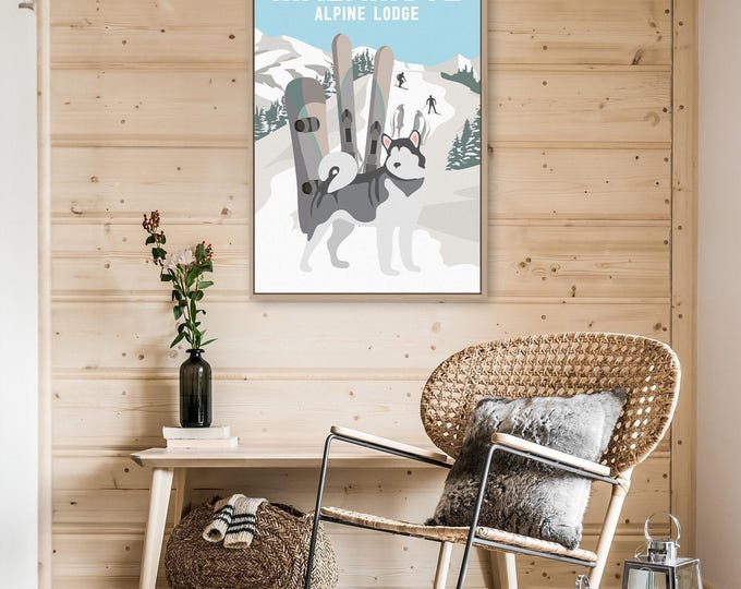 Personalized Vintage Ski Poster: Custom Dog Alpine Lodge Art