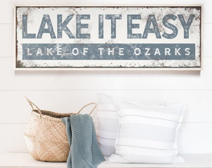 Lake It Easy Sign, Harbor Blue Canvas, Personalized (Multiple Sizes)