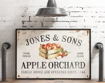Antique Orchard Sign: Personalized Rustic Apple Wall Art - Farmhouse Style