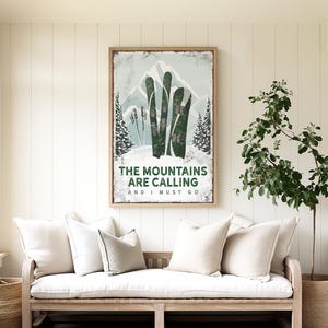 Poster "No Friends on Powder Day", arredamento invernale personalizzato per la casa, stampa incorniciata Ski Lodge, arte murale con sci e snowboard, arredamento verde foresta, VPW