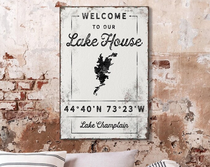 Custom Lakehouse Wall Art: Rustic Coordinates Sign (Canvas or Paper)