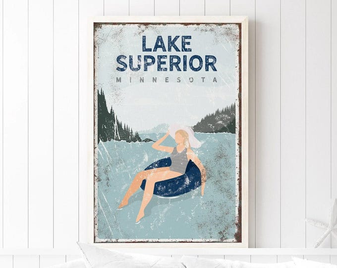 Tubing On Lake Art, Custom Navy Tube Scene, Personalized Lake Name Gift For Cottage