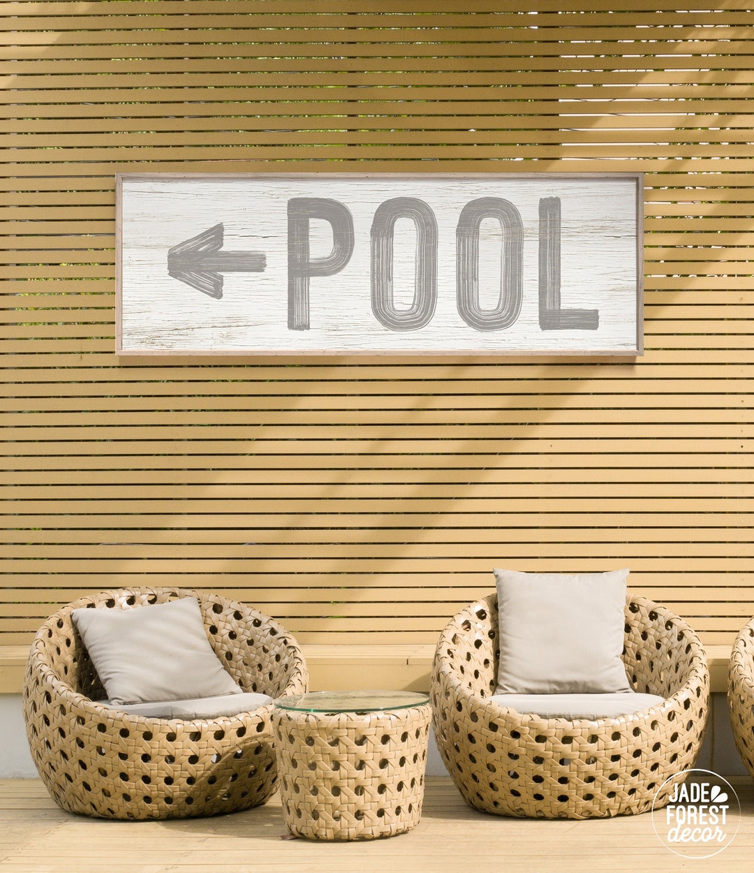 Long Skinny Pool With Arrow Signs, Pool Patio Wall Art on Faux