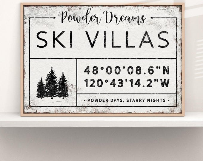 Ski Villas Wall Art: Vintage Style - Custom Name & Coordinates