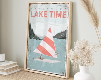 Lake House Wall Decor: Custom Sailing Print (Natural Wood Frame)