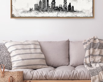 Chicago Skyline Wall Art - Vintage Black and White Canvas Print