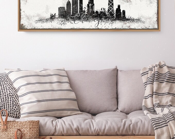 Chicago Skyline Wall Art - Vintage Black and White Canvas Print