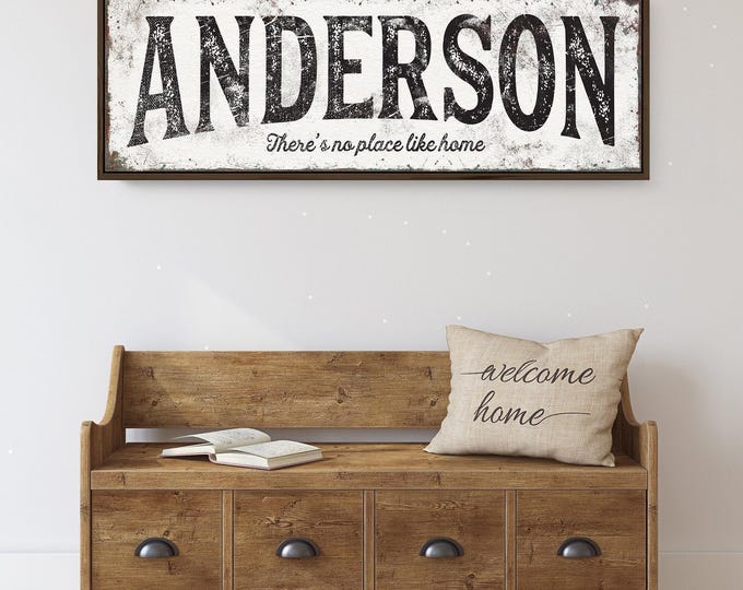 Custom last name typographic sign, there's no place like home wall art