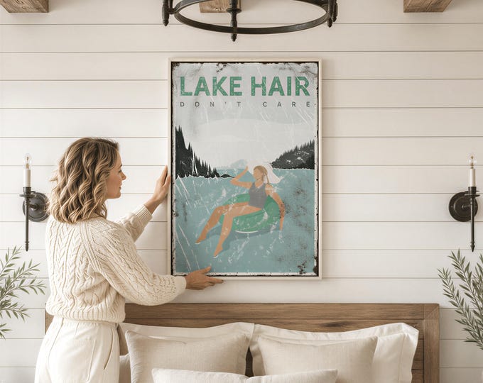 Lake Sign for Her, Lake Hair Float Wall Art, Personalized Teal Lake House Decor Gift
