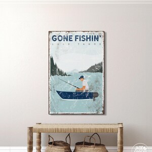 Gone Fishin' Lake Sign - Rustic Nautical Boat Art